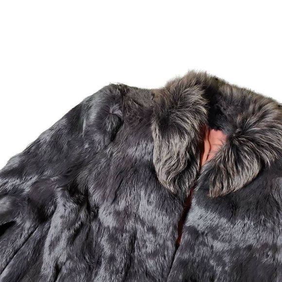 Vintage charcoal grey rabbit fur boxy women's coat - Picture 6 of 6